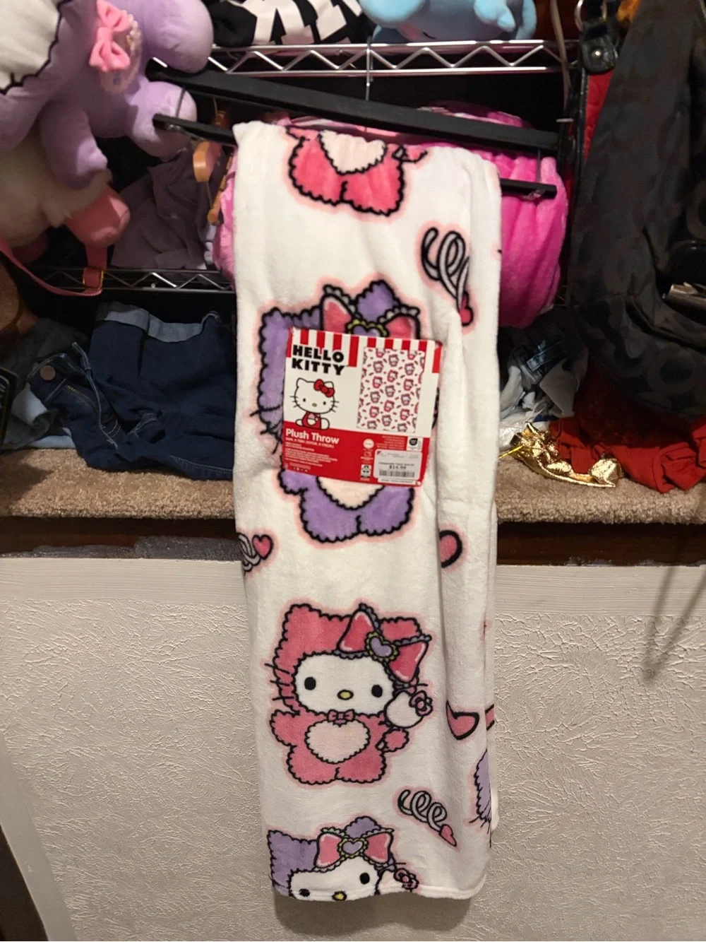 Hello Kitty teddy bear Throw Blanket. White, Pink & Purple